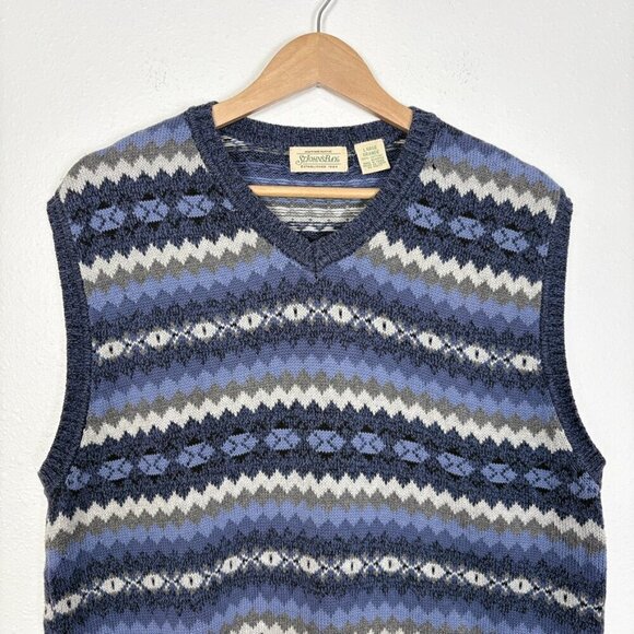 St. John's Bay Vintage Cotton Fair Isle Blue V-neck Sweater Vest Size: Large - Picture 3 of 8
